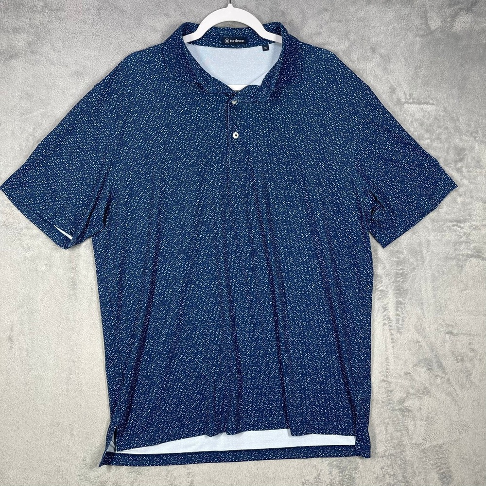 Turtleson Polo Shirt Mens XL Blue Micro Dot Wichita Open Performance Stretch